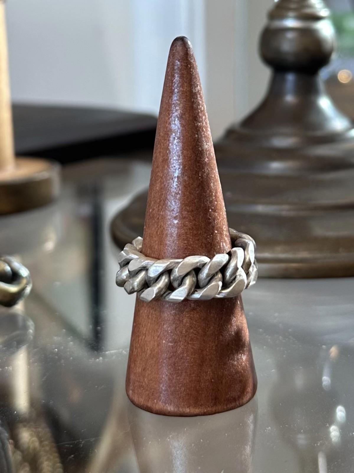 Vintage Sterling Silver Chunky Flat Curb Link Chain Ring Unisex US 11