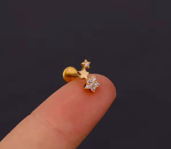 Stars Internal Threaded Flat Back Cartilage Helix Lobe Tragus Conch Earring UK