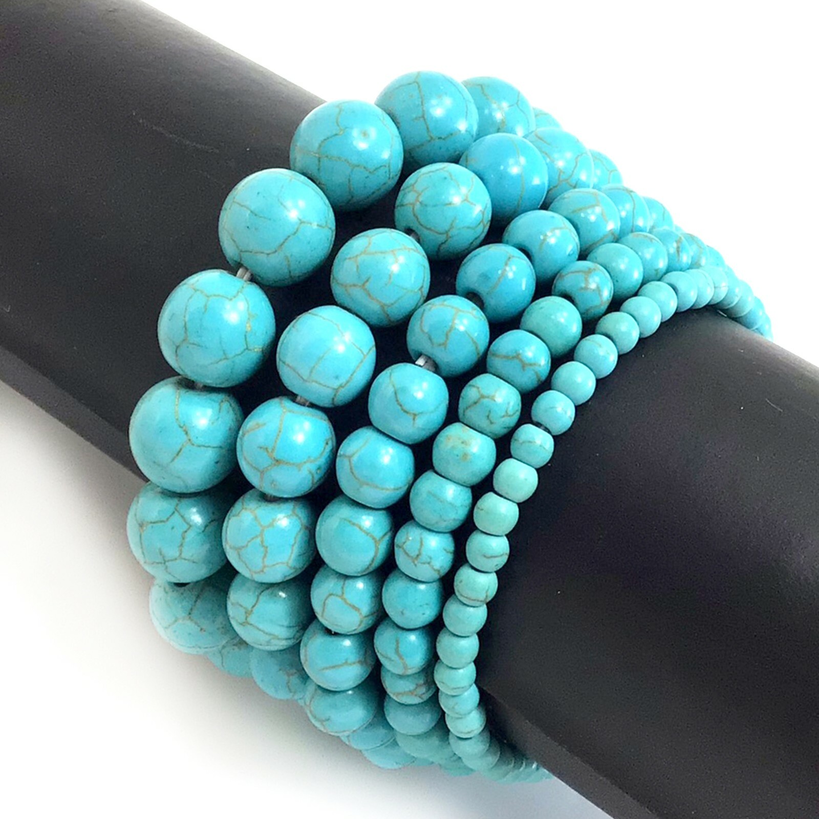 Gemstone Web Blue Magnesite Turquoise Stretch Bracelet Round Bead 4 6 8mm 10 12