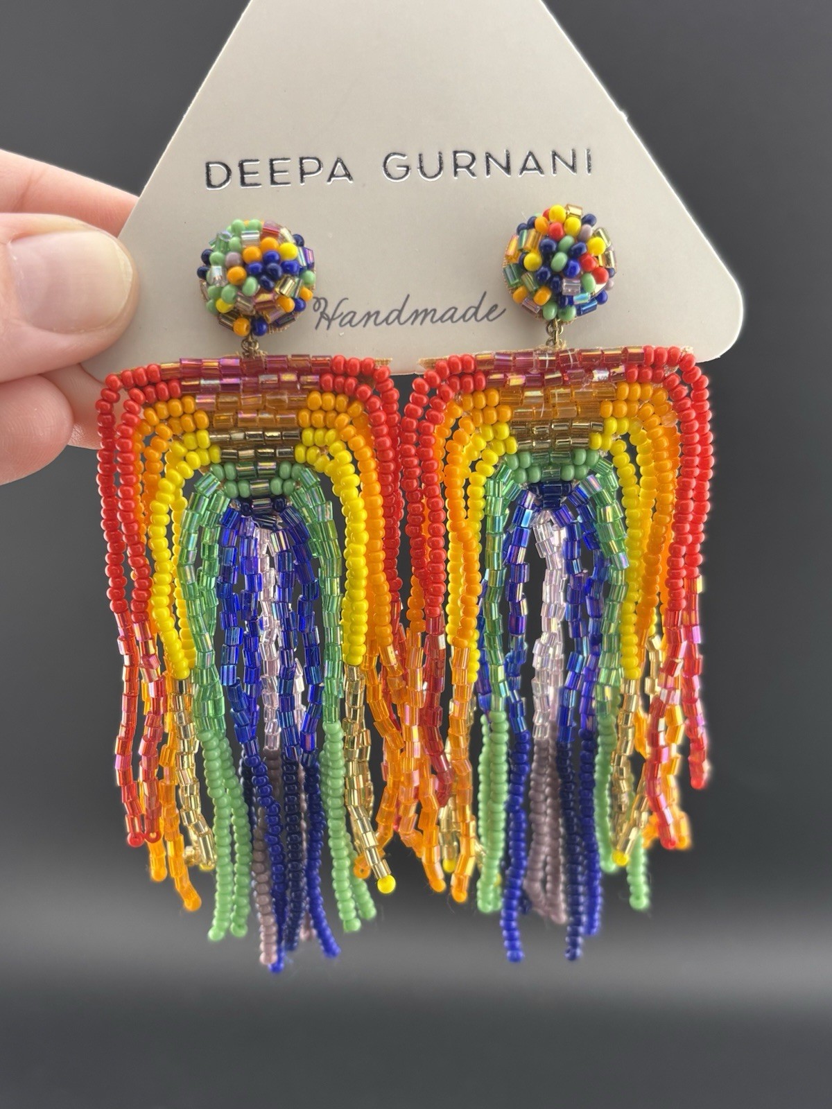 Deepa Gurnani “Becka” Rainbow Pride Beaded Vibrant Chandelier Stud Earrings 3.5′