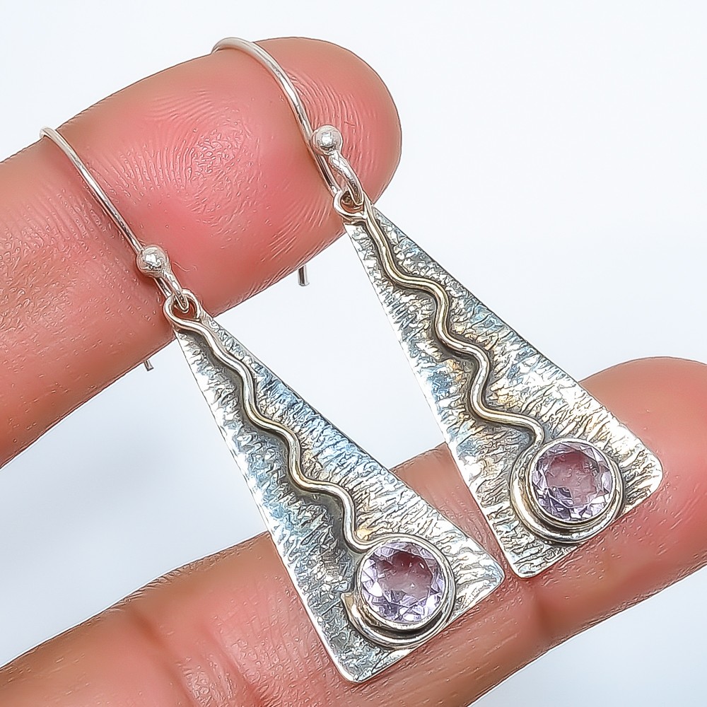 White Topaz Sand Paper Textured 925 Silver Plated Earring 1.95″ E1-67