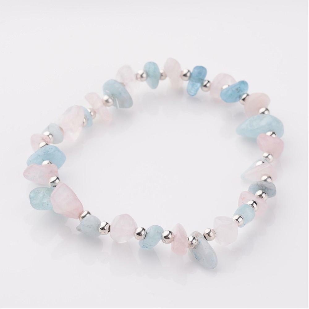 Aquamarine Rose Quartz Bracelet Crystal Gemstone Reiki Healing Chakra Anxiety