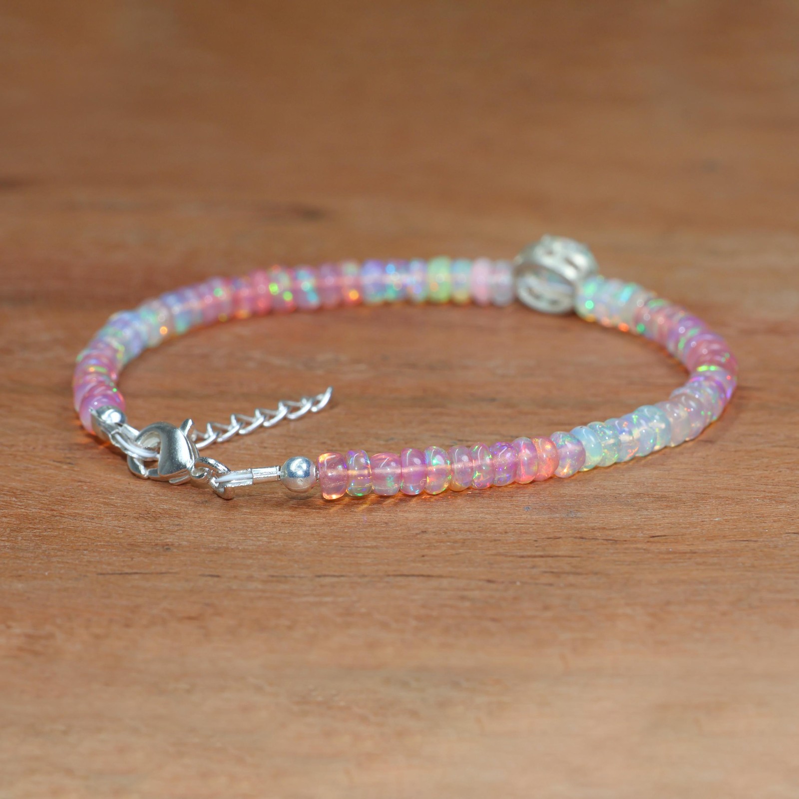 Smooth Pink Opal Gemstone Shaded Beads Bracelet, Multifire Fire Opal Bracelet