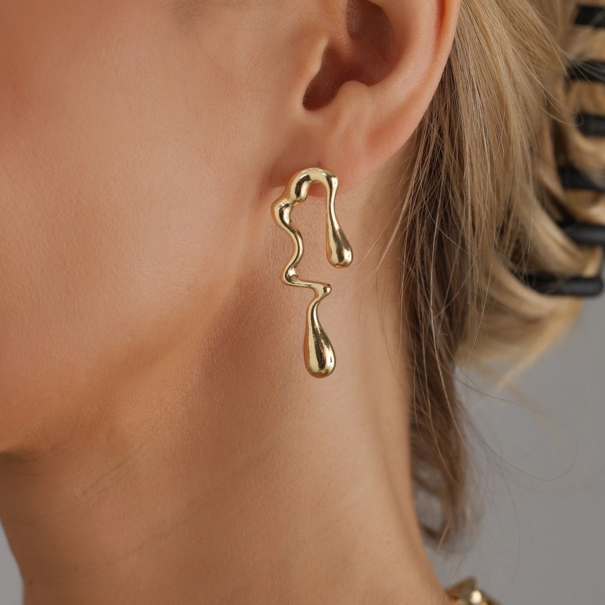 Gold Plated Abstract Drip Choker & Earring Set, Modern Statement Jewelry