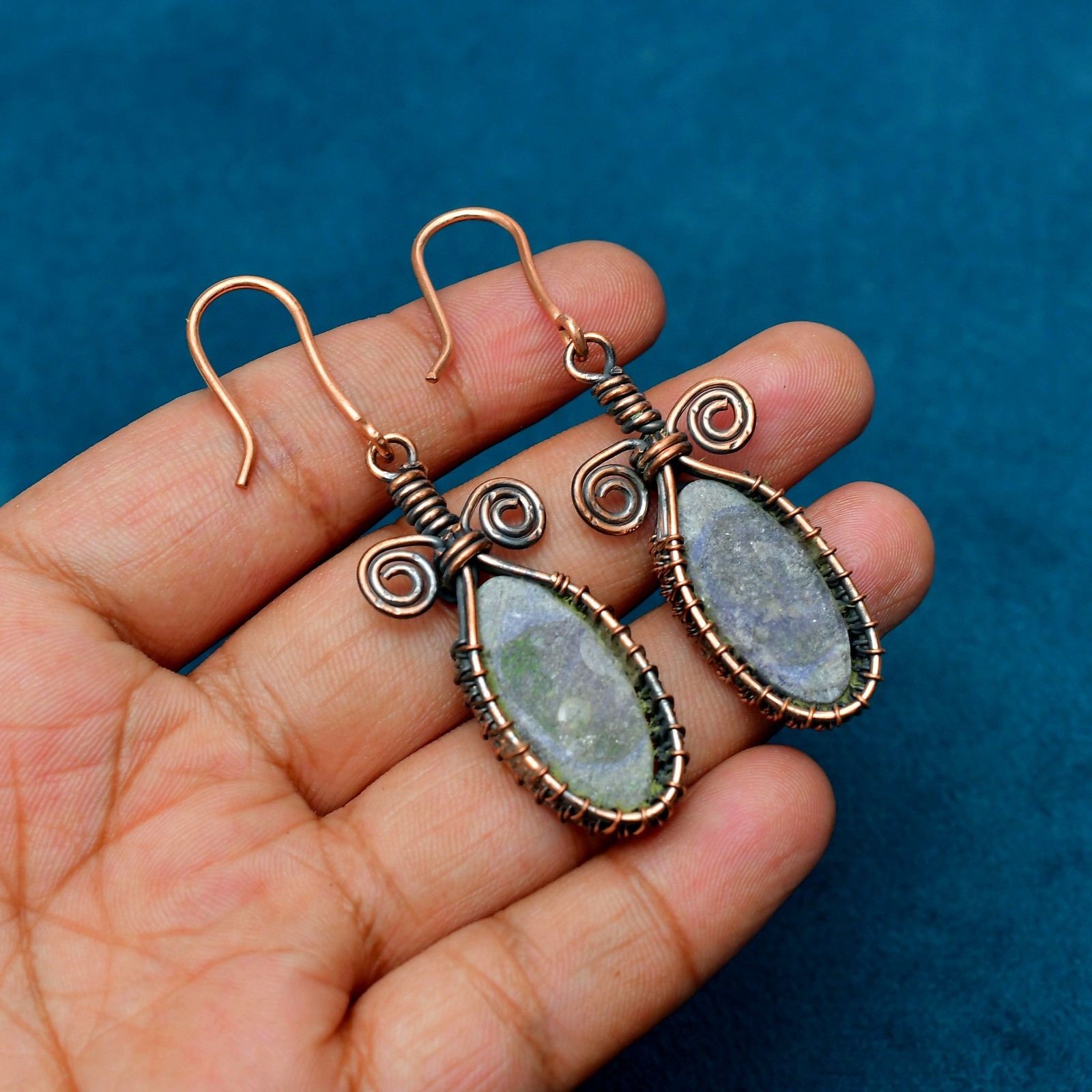 Lepidolite Gemstone Handmade Copper Ethnic Jewelry Earrings 2.51″