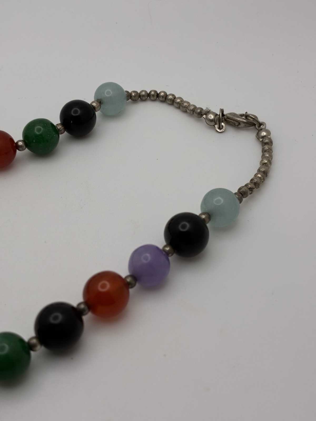 Multi Color Glass Beaded Necklace Silver Tone Clasp 20” Yellow Green Black Red
