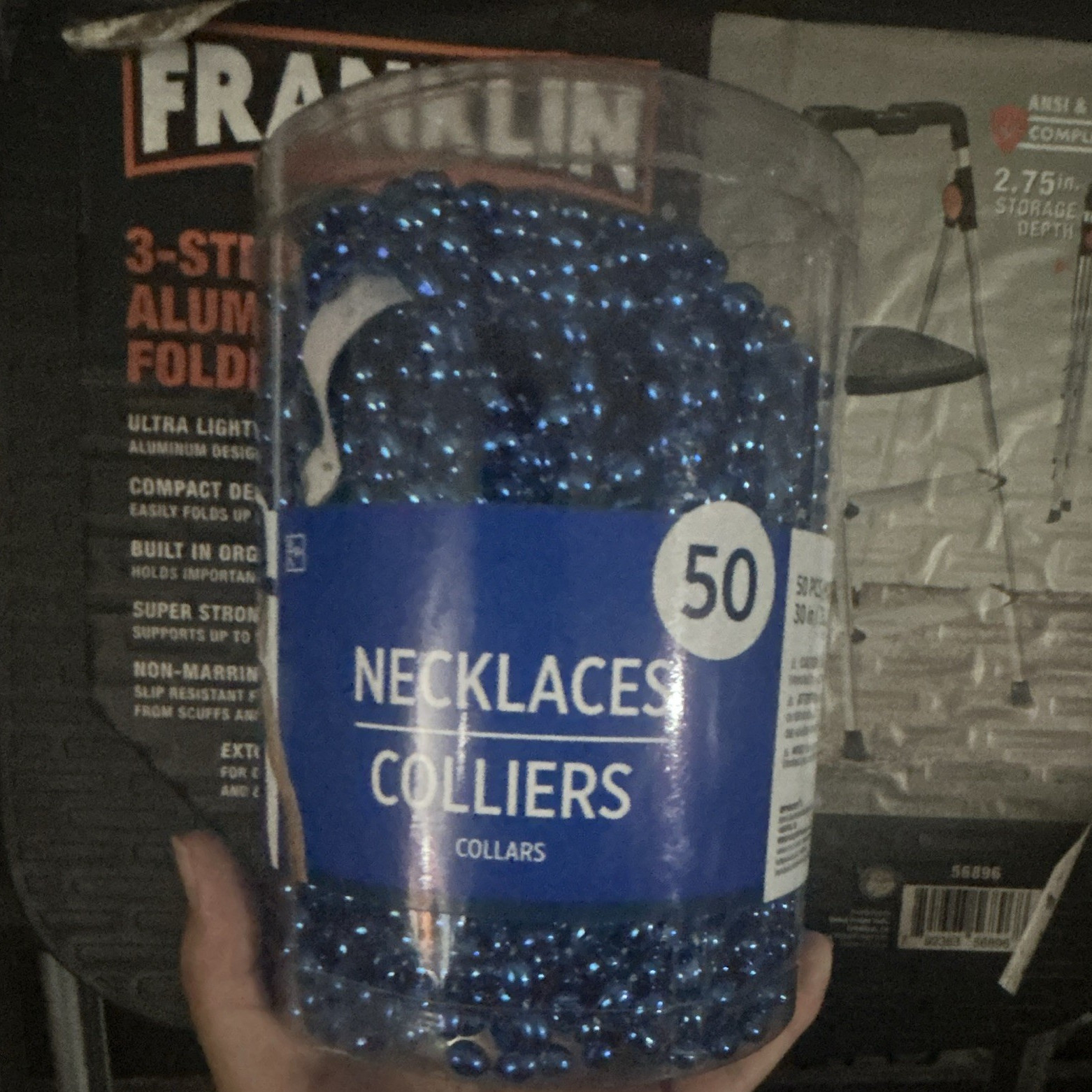 49 Blue Beaded Necklace Imitation Pearl Simulated Round Plastic