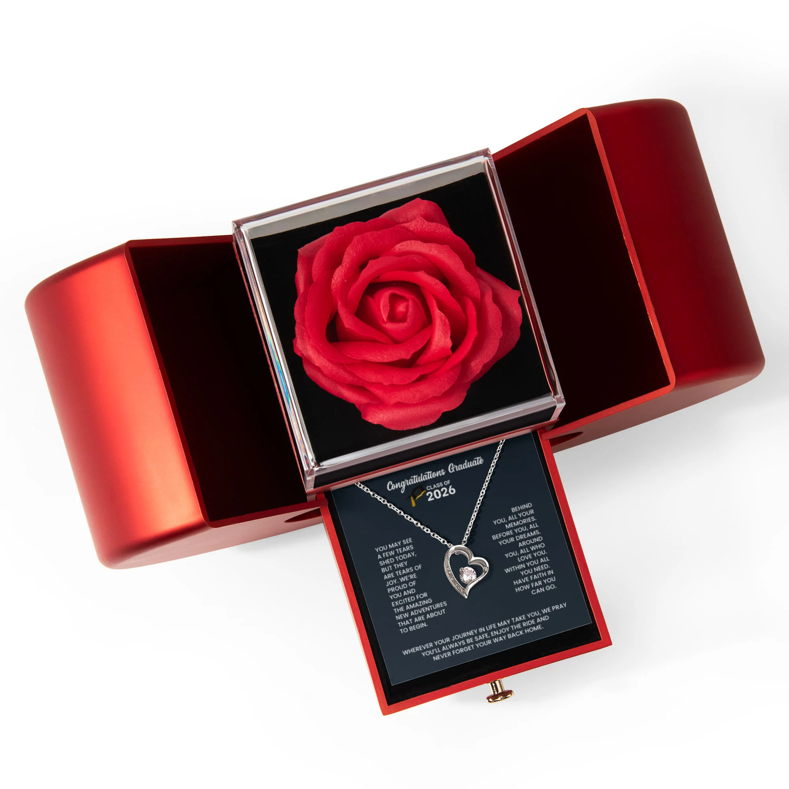 Class of 2026 Graduation Necklace Rose Box Gift Set