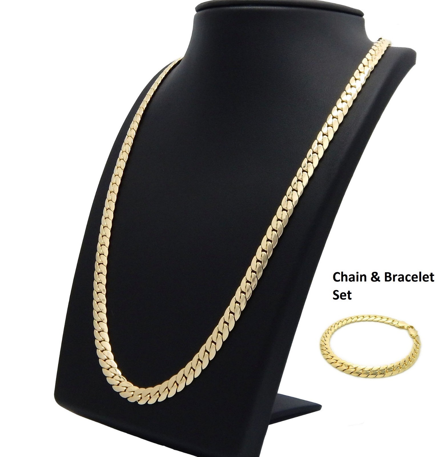 14K Miami Cuban link Chain & Bracelet Set 8mm Gold Plated 8″ 20″ 22″ 24″ 30″