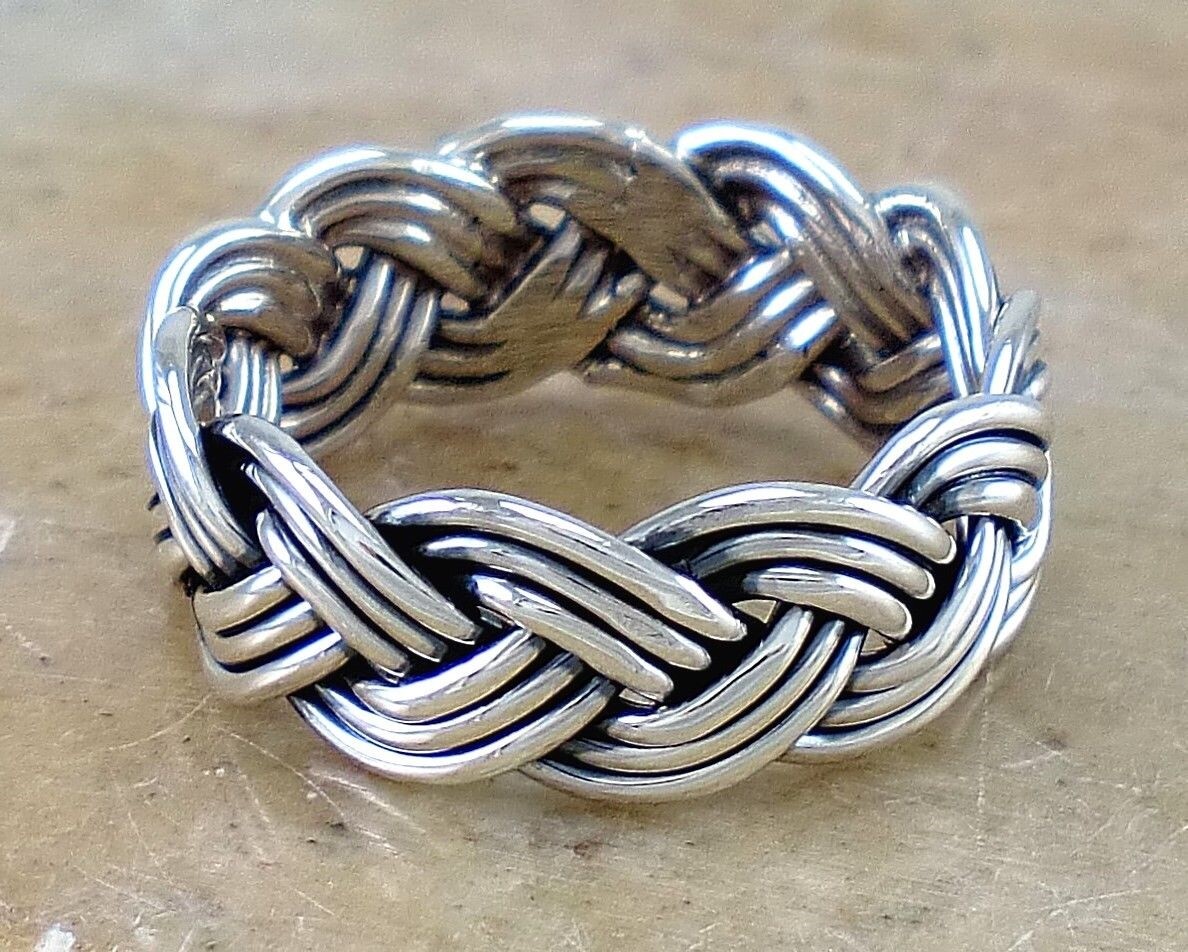 10mm WIDE .925 STERLING SILVER WOVEN BRAIDED BAND RING size 13 style# r2223