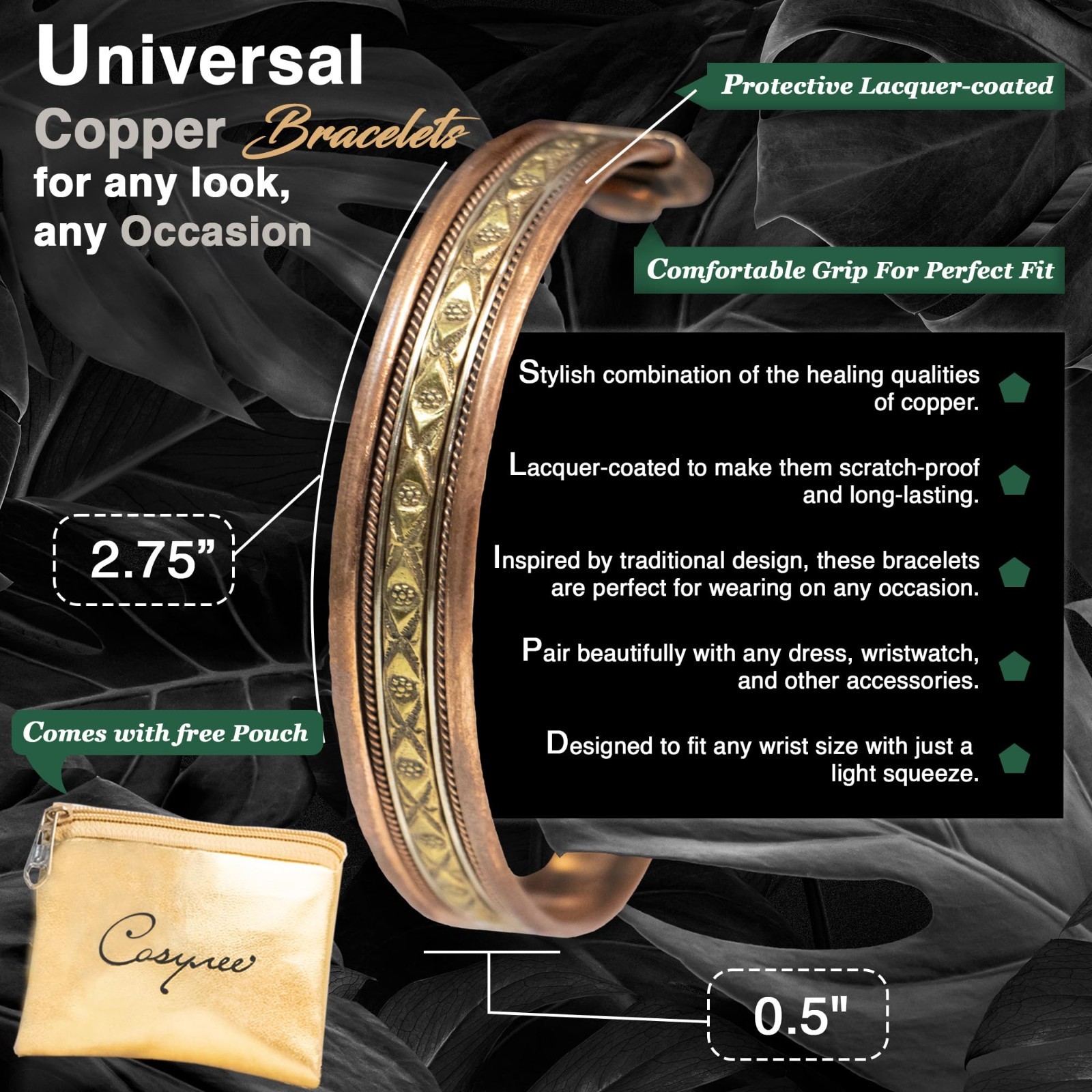 Set of 4 Adjustable Pure Copper Cuff Bracelets for Men & Women – Vintage Style B