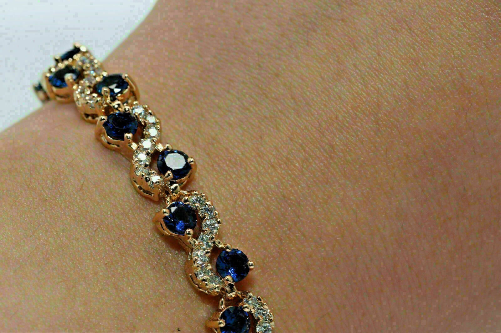 7.42Ct Round Cut Simulated Sapphire Fancy Tennis Bracelet 14K Yellow Gold Plated