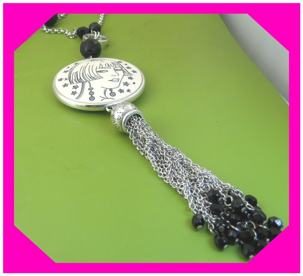 Brighton NANETTE Long Tassel Cream Black Silver Beaded NECKLACE $88 70%