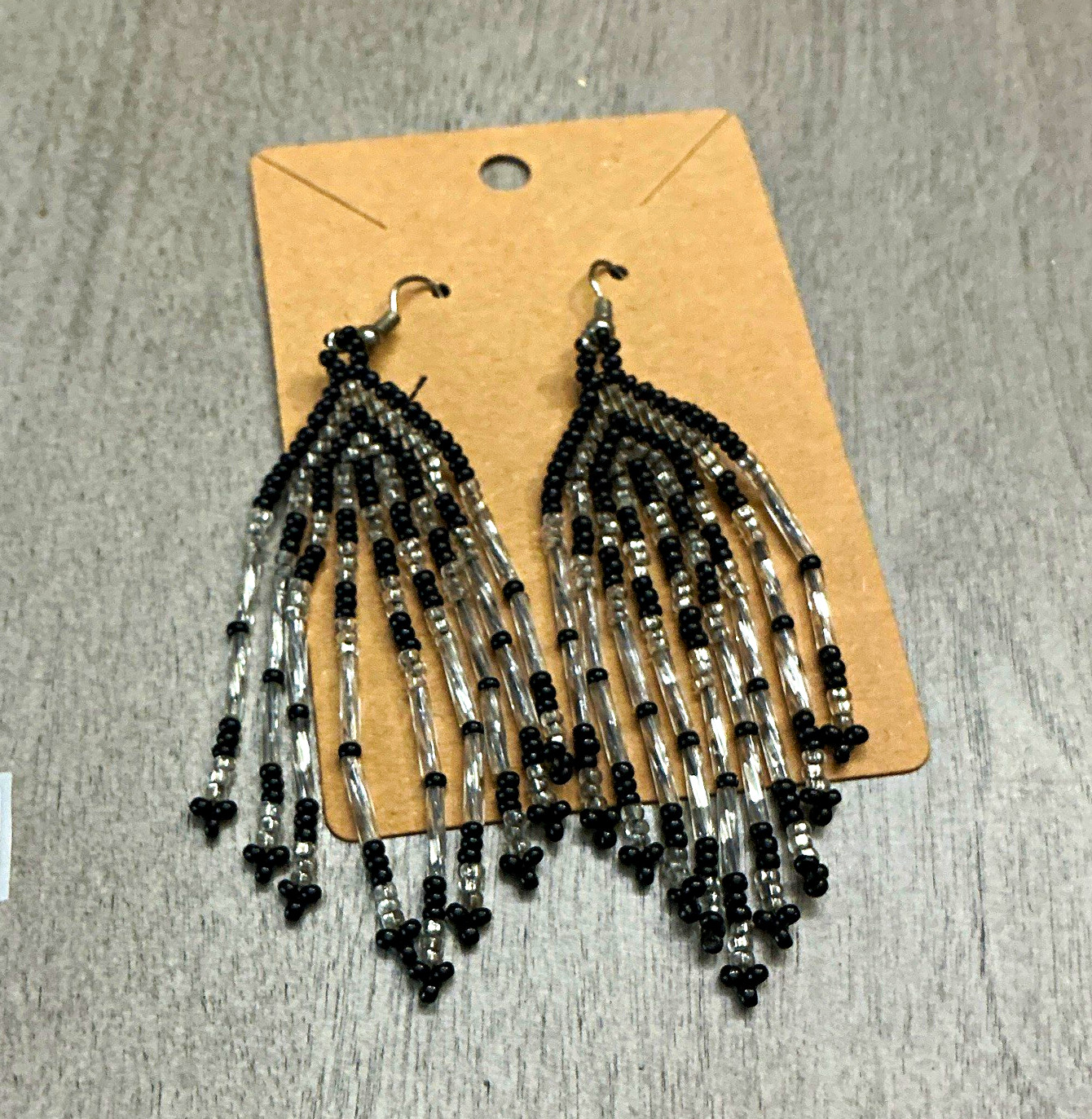 Black & Clear Glass Beaded Dangle/Drop Hook Earrings for Lobe, No Stone