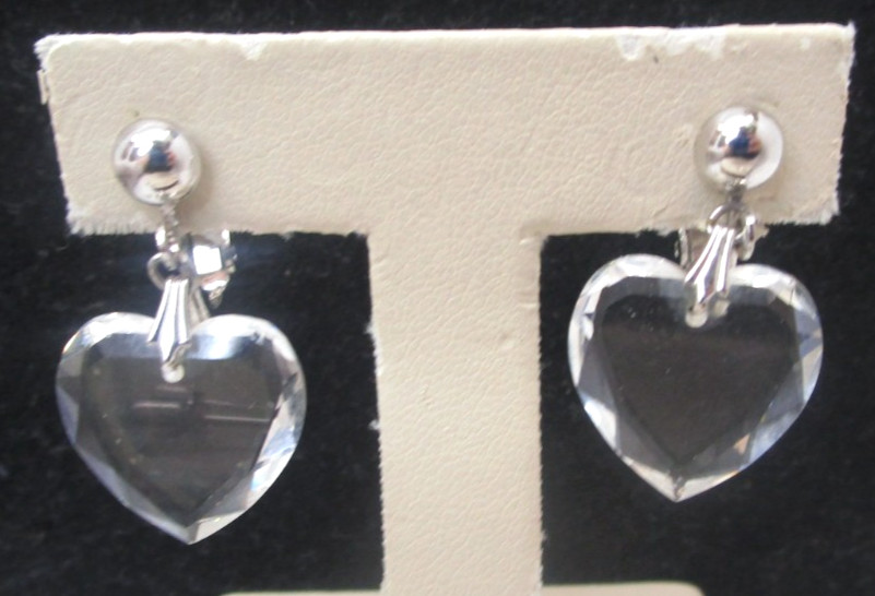 Vintage Gorham Silver Tone Crystal Heart Shaped Lapel Pin and Earrings Set IOB