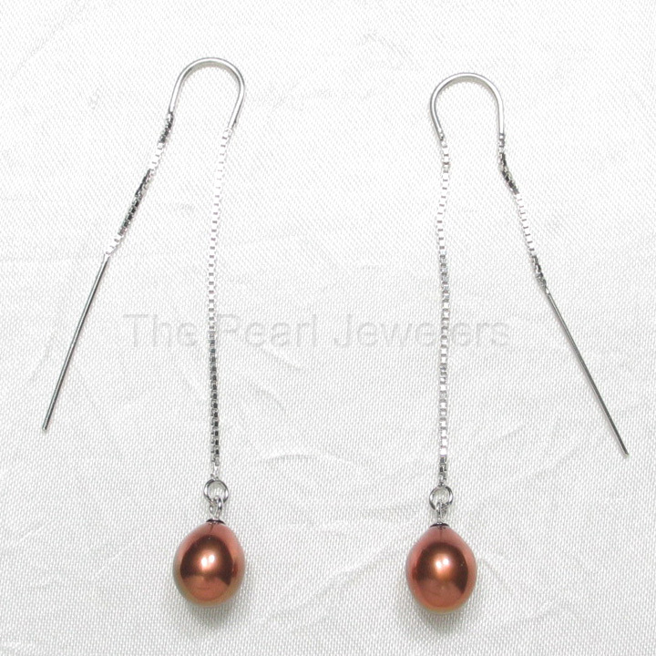 Sterling Silver Box Chain Pearl Threader Earrings (Multiple Colors)