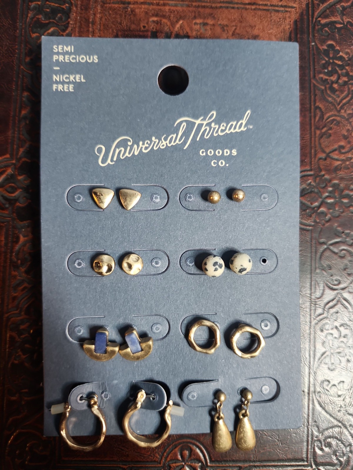 Universal Thread 5 Pr Earring Set Gold Hoops Studs Semi-Precious Nickel Free