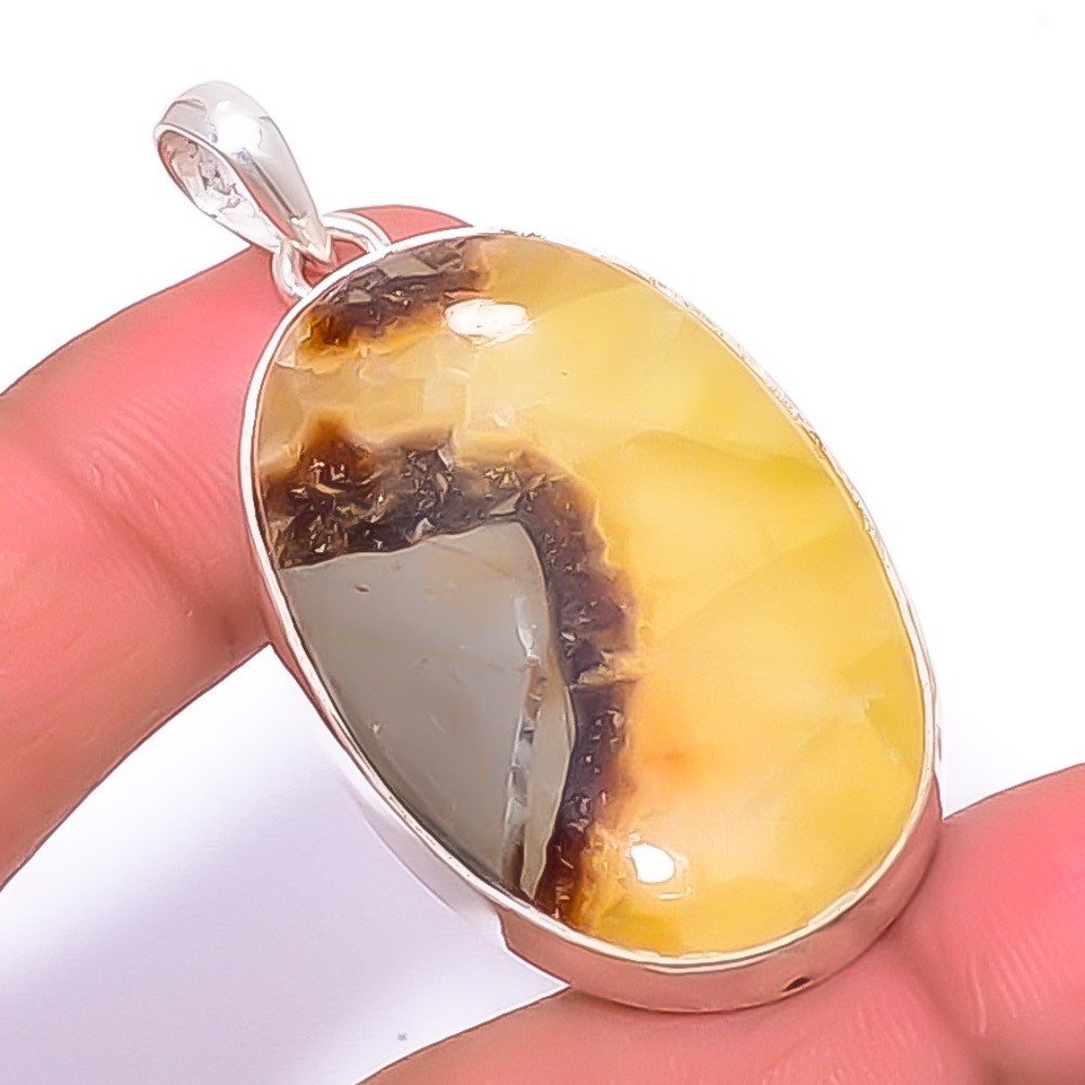 Septerian Stone Gemstone Handmade Silver Plated Pendant 1.95″ A348