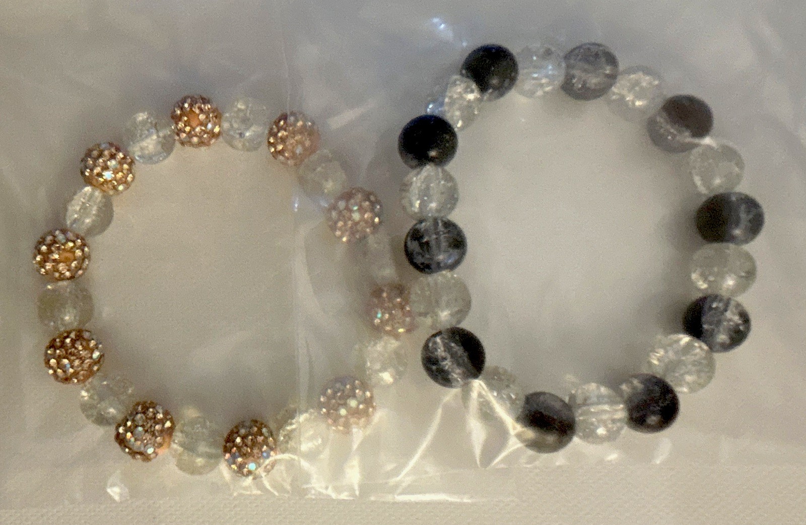 Multicolor Round Stone Beaded Stretch Stackable Bracelets Set of 2, No Stone