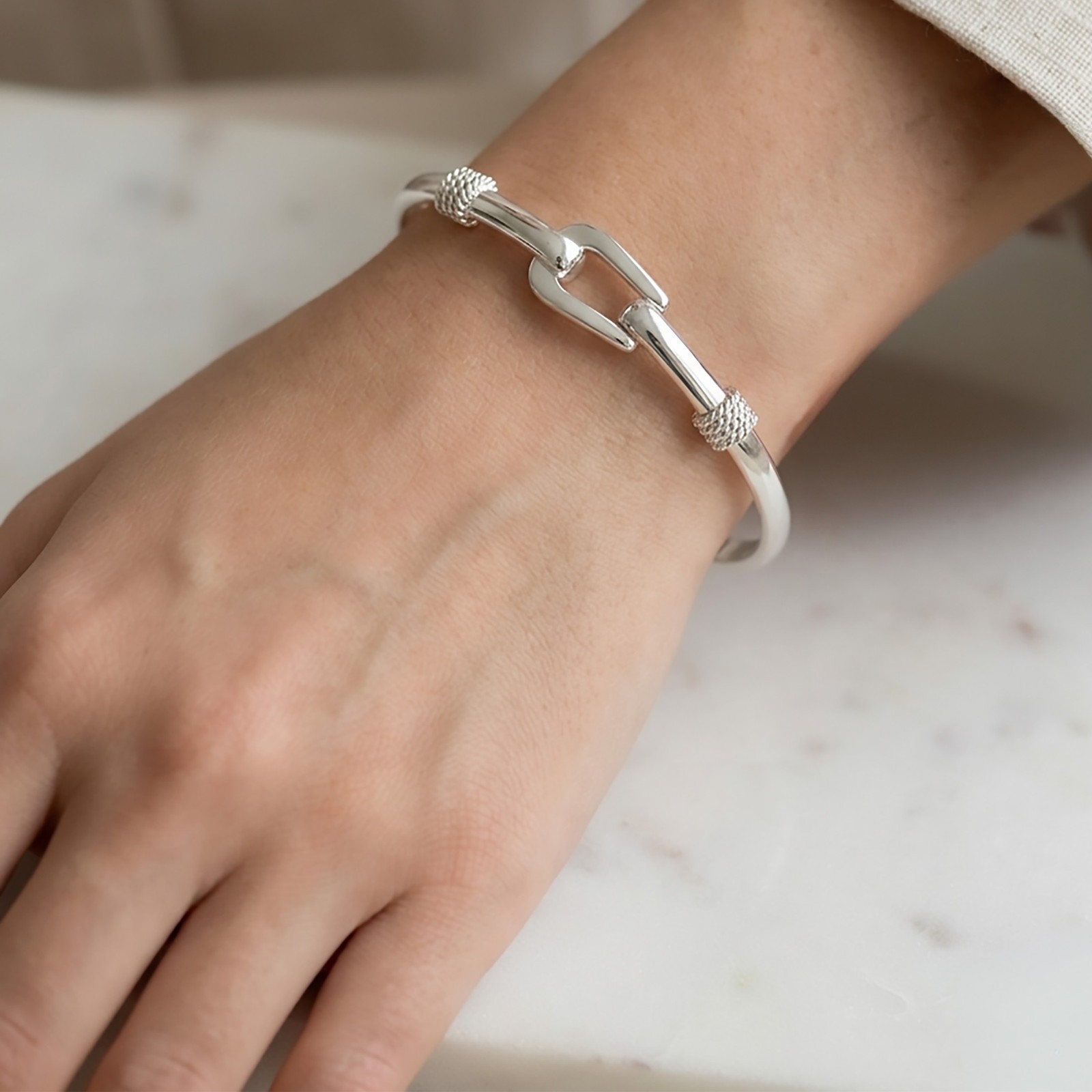 Belt Buckle Bangle Cuff Bracelet Hook Eye closure Real Sterling Silver 925-Gift