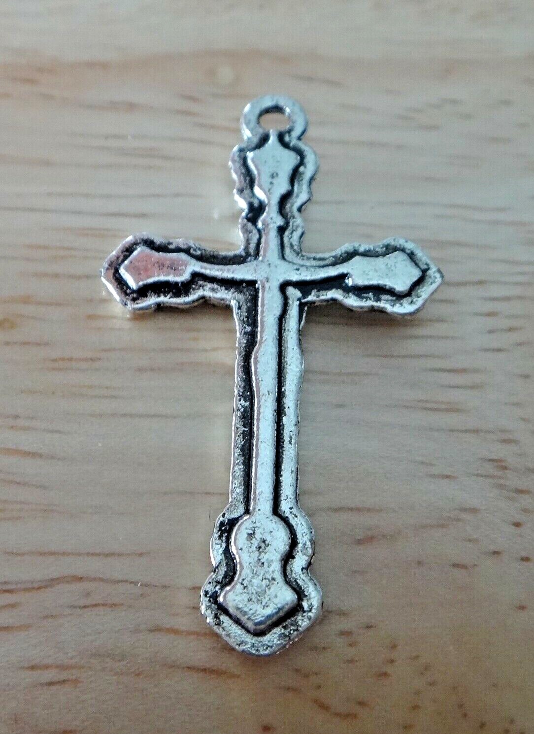 Silver 1.5 inch 39x20mm Pewter Fancy Crucifix Cross Pendant Charm w/ jump ring