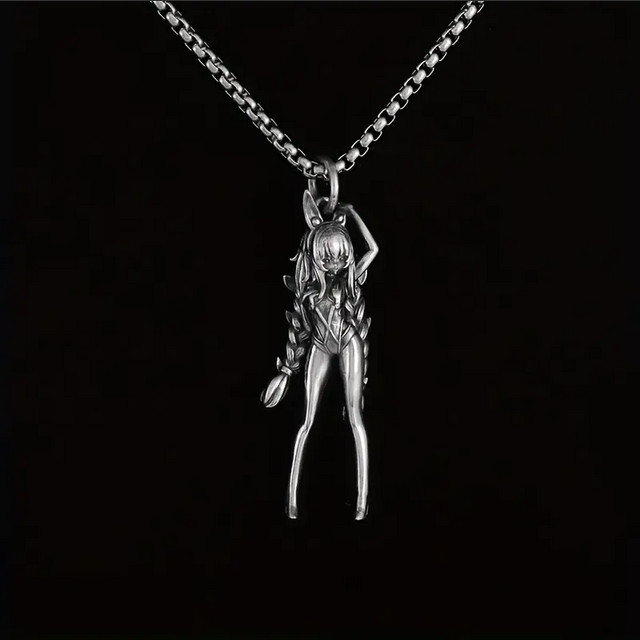 Bunny Girl Braids Jewelry Vintage Silver Sexy Goddess Standing Pendant Necklace