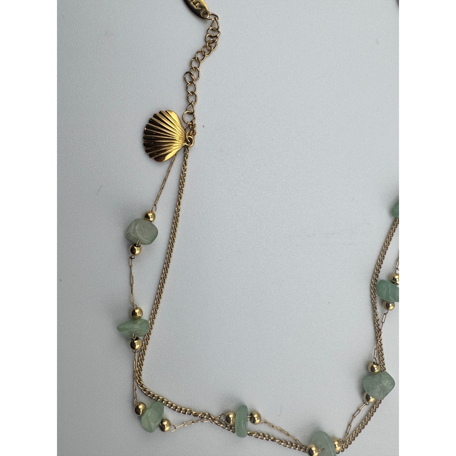 14k Gold Plated Stainless Steel Layered Anklet Green Stone Shell Charm 23-26cm