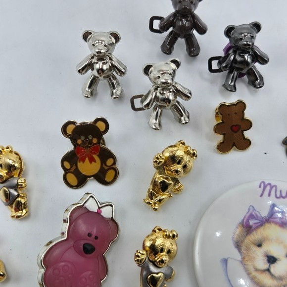 Lot of 31 Teddy Bear Lapel Pins Earrings Muffy Ceramic Enamel Cloisonne Children
