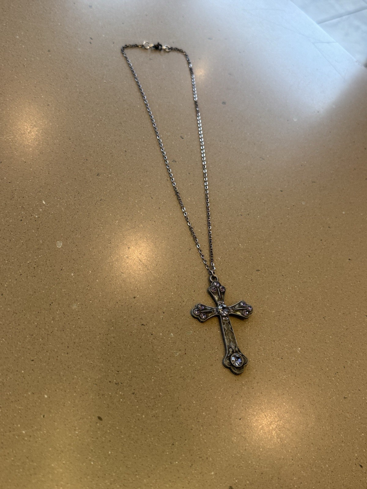 20” Gunmetal Plated Chain Gothic Style Cross Necklace