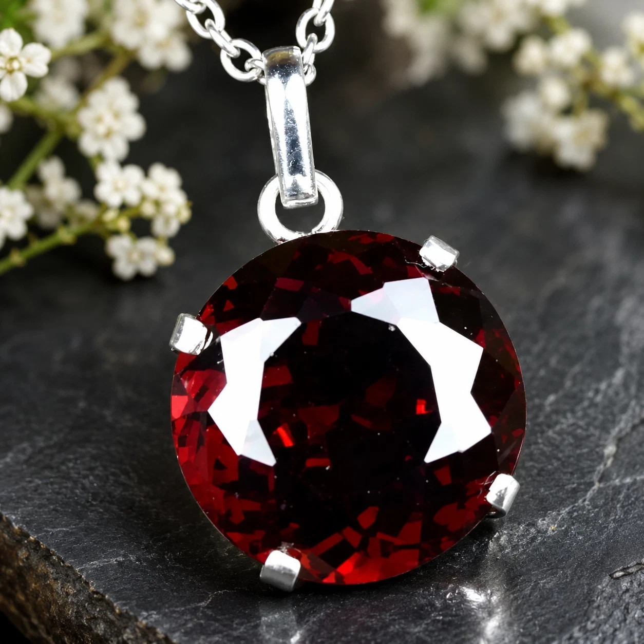 Natural Exquisite Red ZIrcon 925 Solid Silver Round Cut 97 Ct Pendant Gemstone