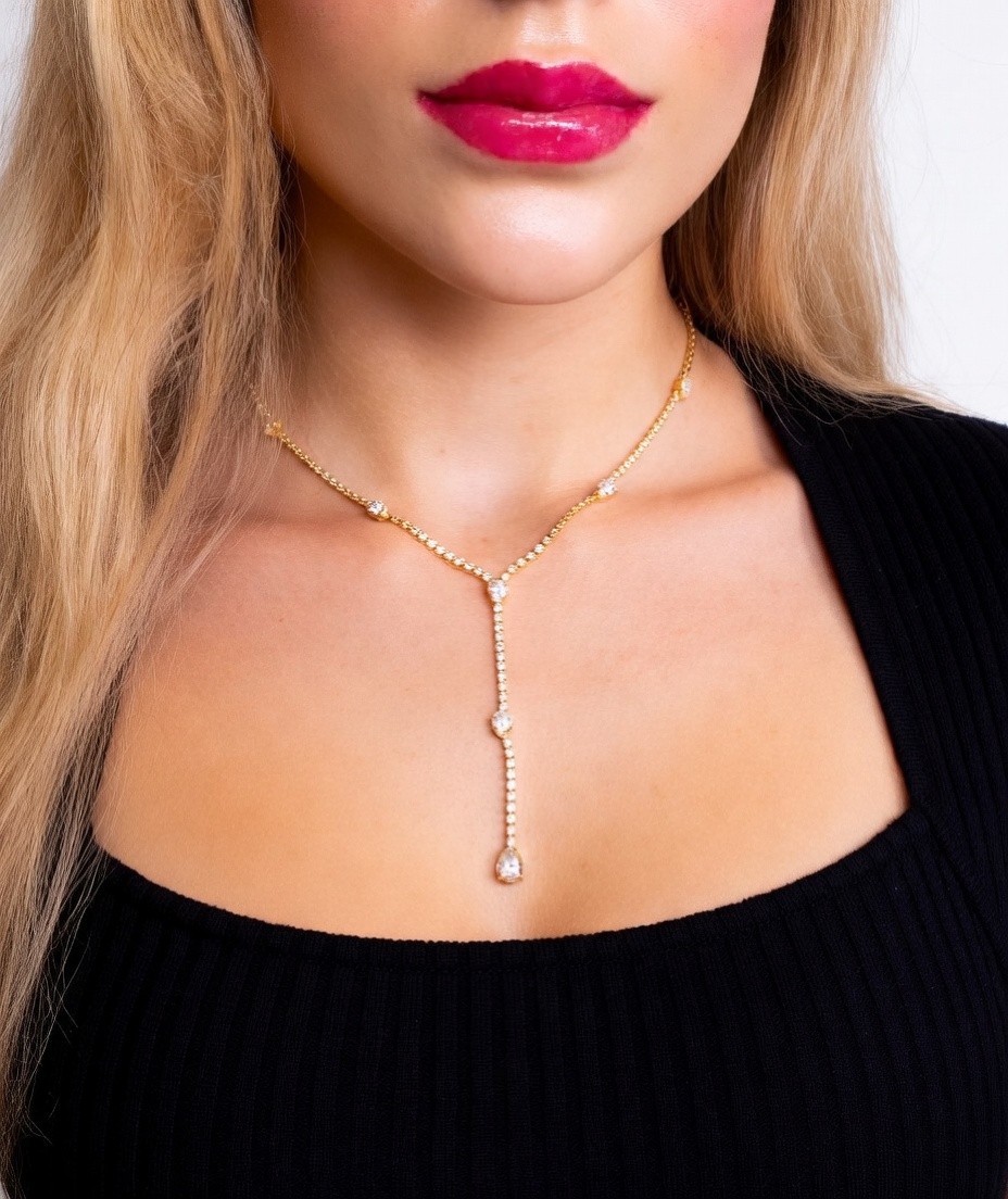 Gold Silver Tone Necklace Choker Lariat Austrian Crystal Rhinestone Bridal