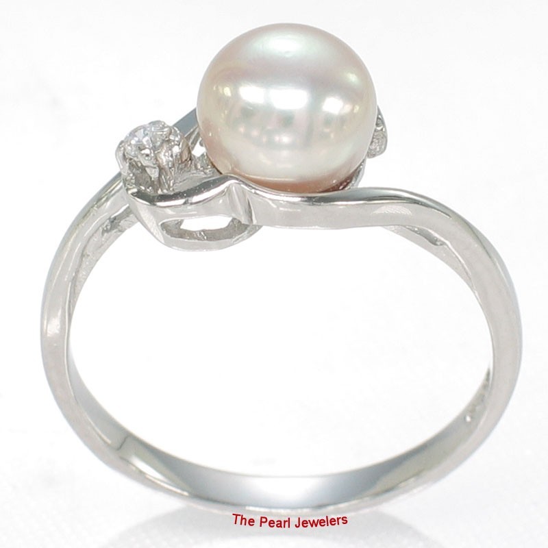 Cute Solid Sterling Silver 925 Cubic Zirconia & Peach Cultured Pearl Ring – TPJ