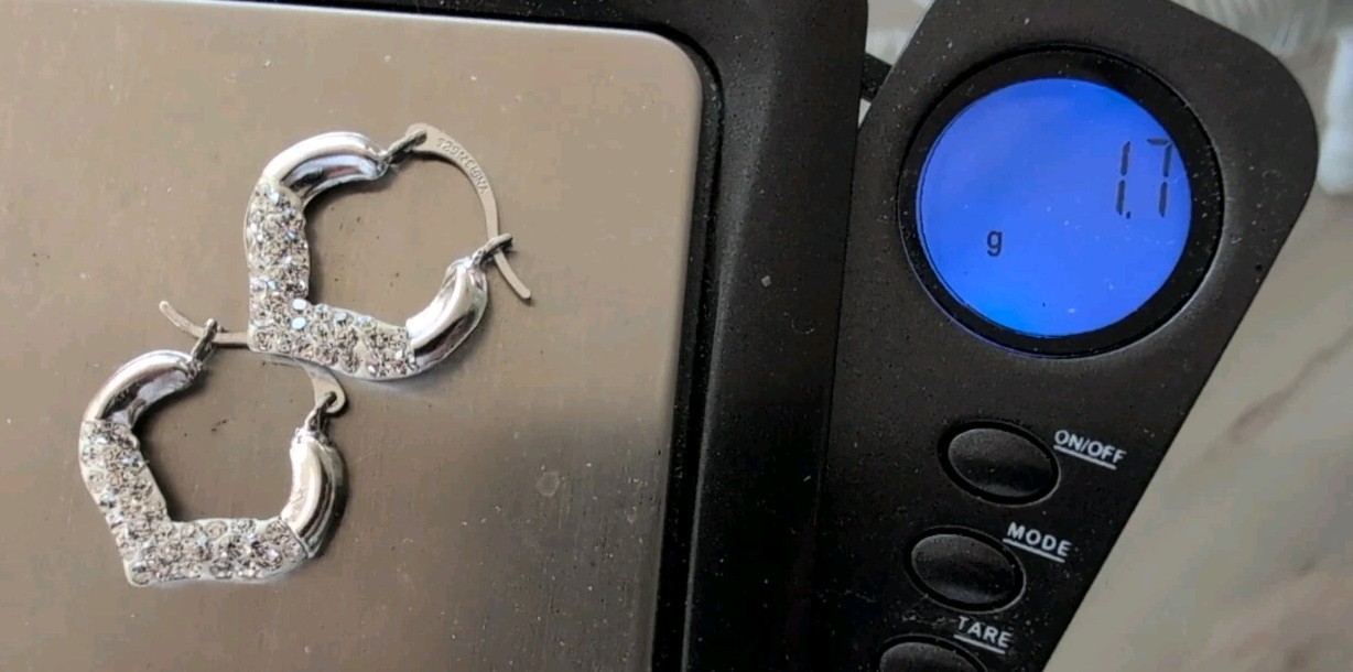 STERLING 925 SILVER HUGGIE HOOP HEART SHAPED CZ PIERCED EARRINGS-1.7 GRAMS