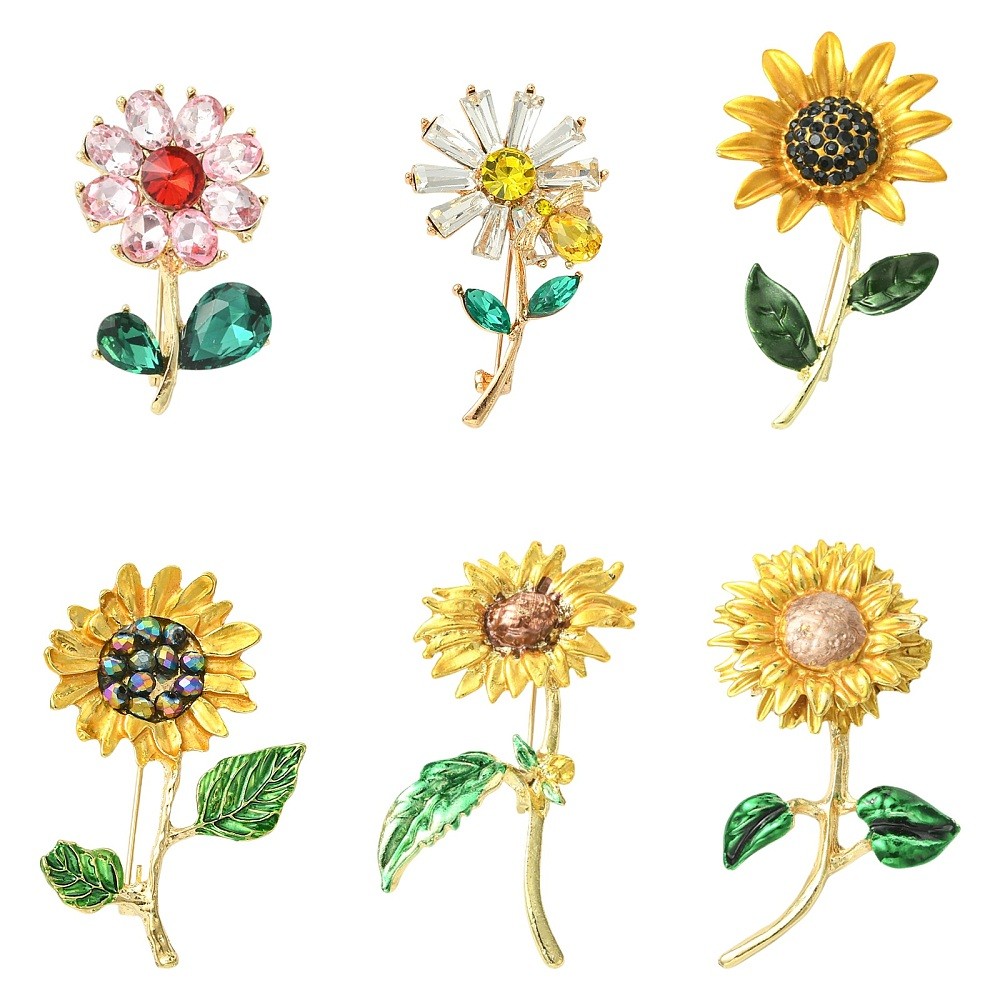 6pcs Sunflower Zinc Alloy Lapel Pins Gold Flower Brooches for Backpack Clothes