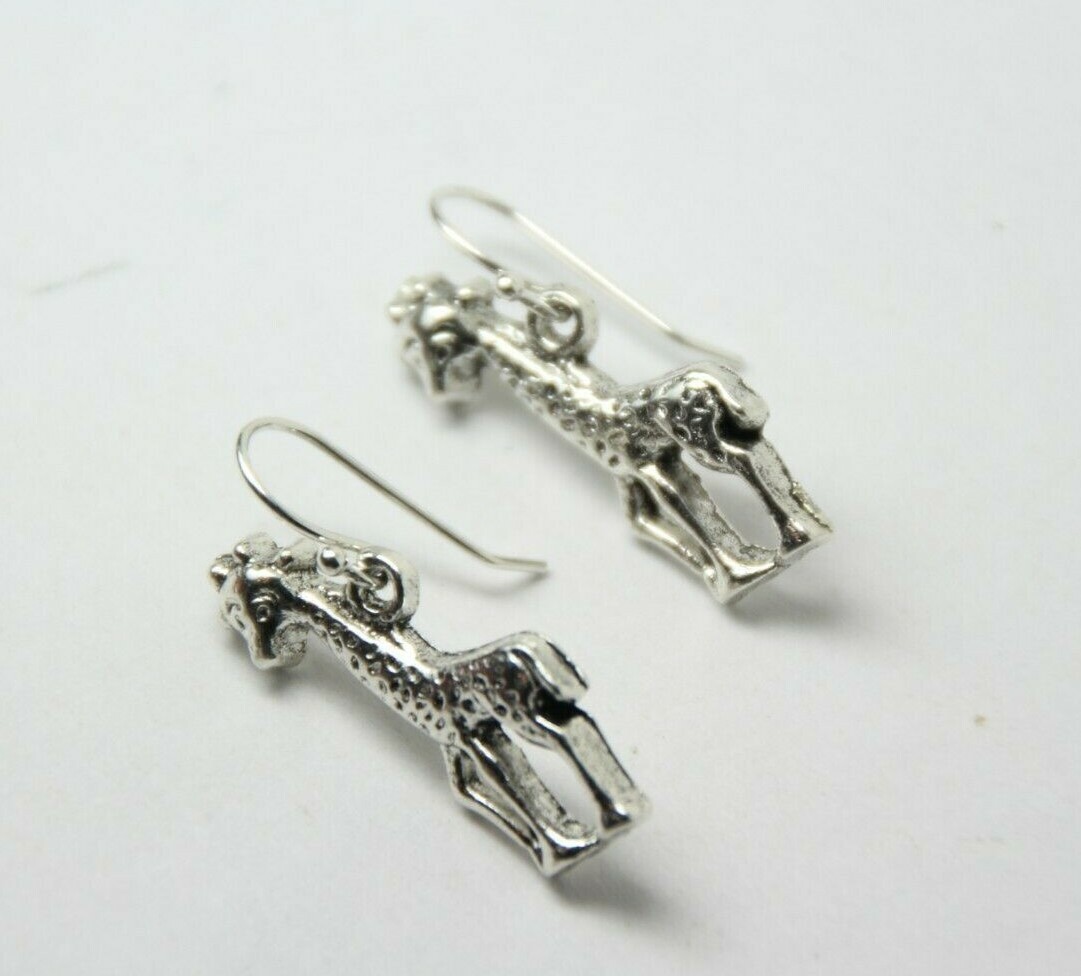 Giraffe Charm Earrings 925 sterling silver hooks pewter charms 1″ Wild Animals