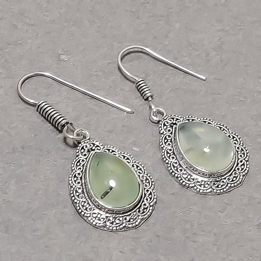 Prehnite Pear Shape Gemstone Handmade Drop Dangle Jewelry Earrings 1.8″ SR 5464