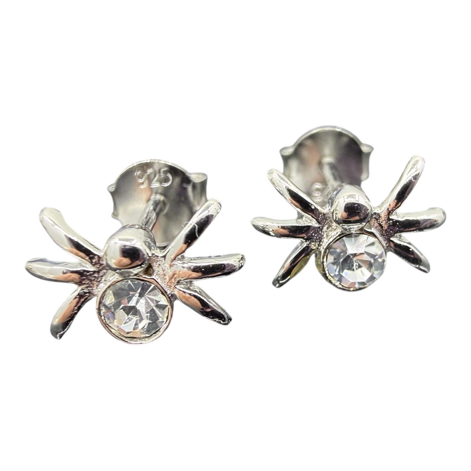Sparkling Spider Post Stud Earrings 925 Sterling Silver Friction Backs