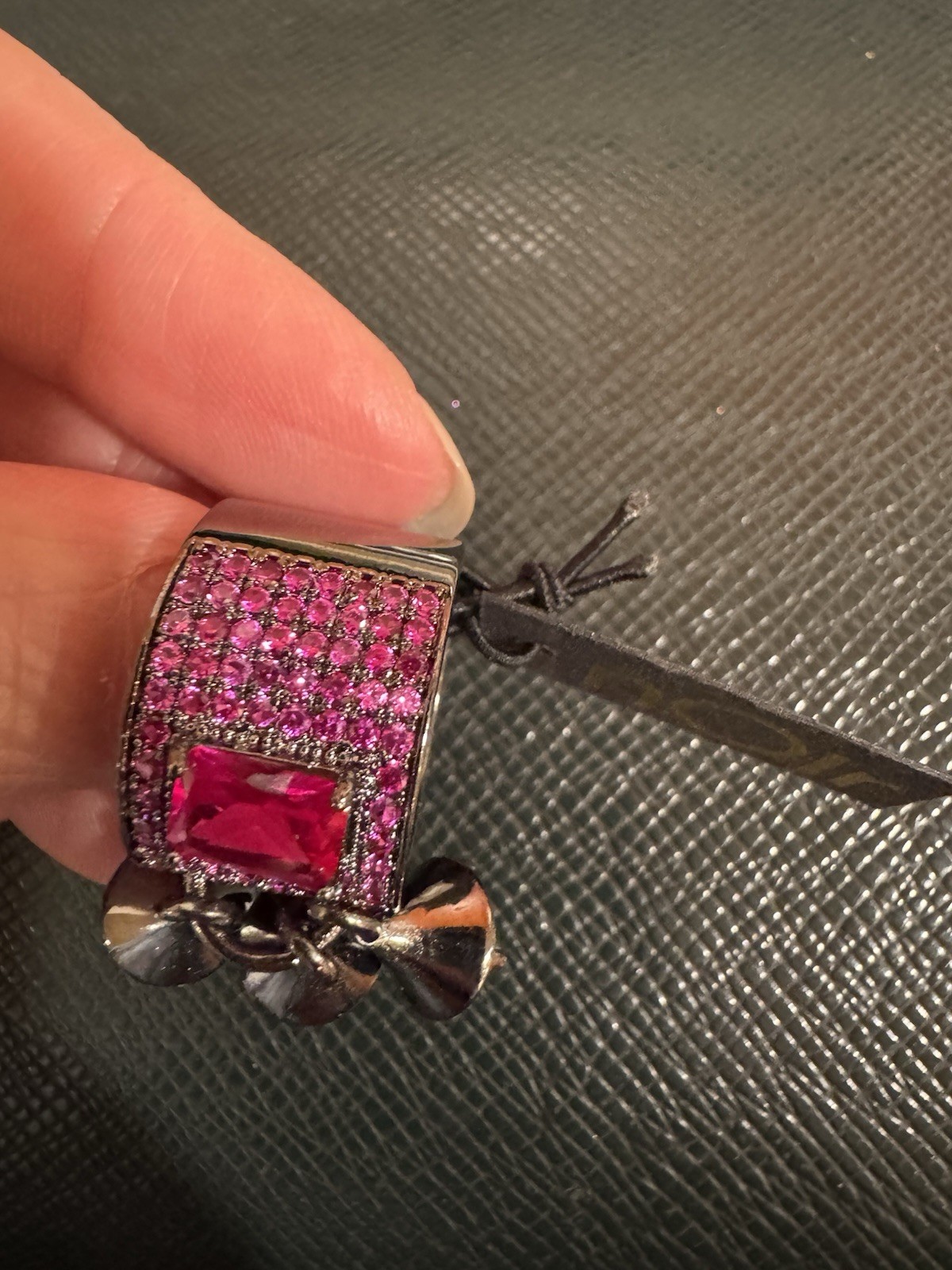 nOir Ring Black Hardware With Red And Pink Rhinestones NWT Size 7