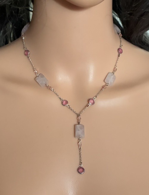 Express Necklace Silver 17” Pink, Red Beads
