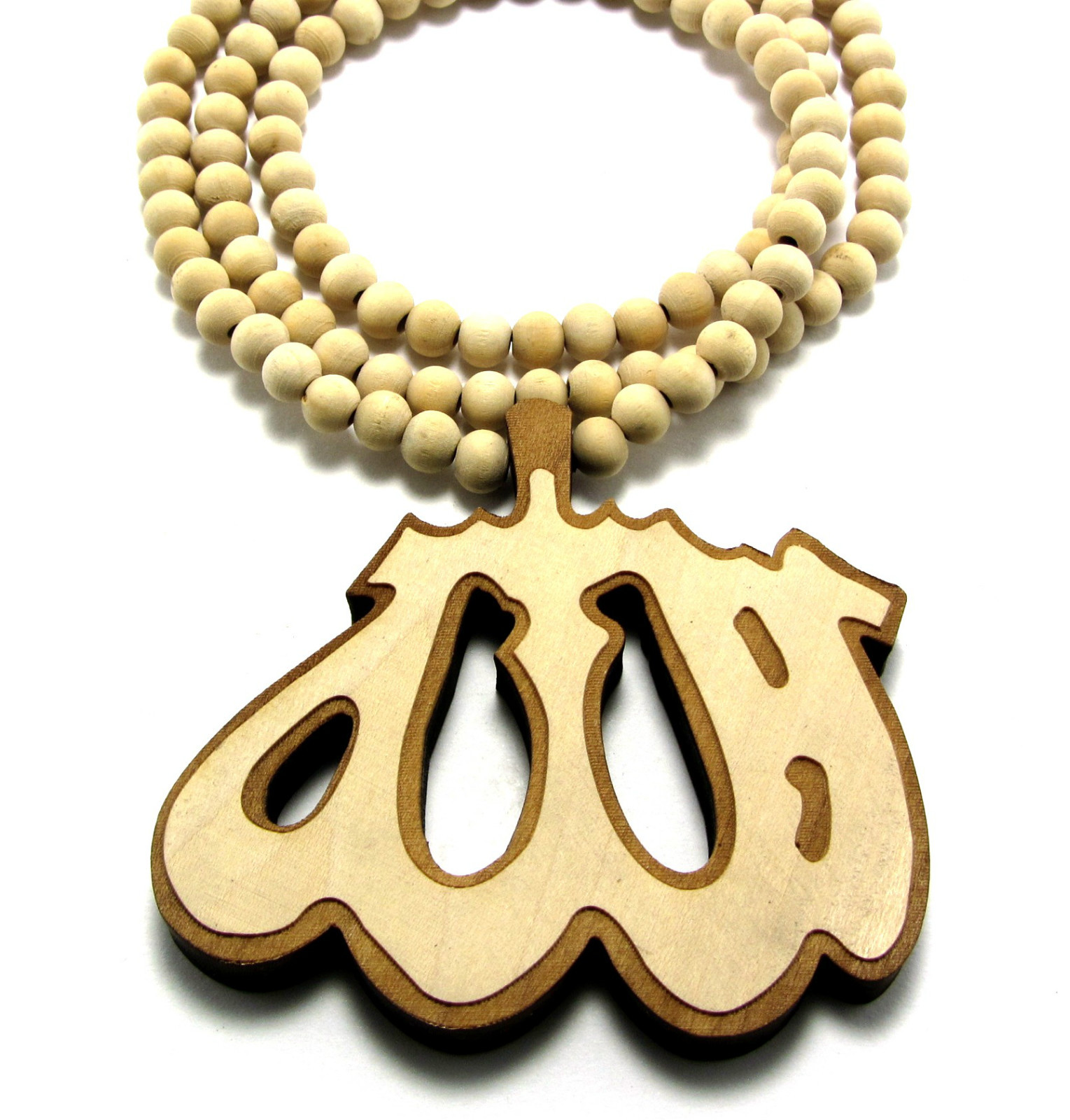 Wooden ALLAH Pendant Piece 36 Chain Necklace Good Quality Wood Style Arabic Word