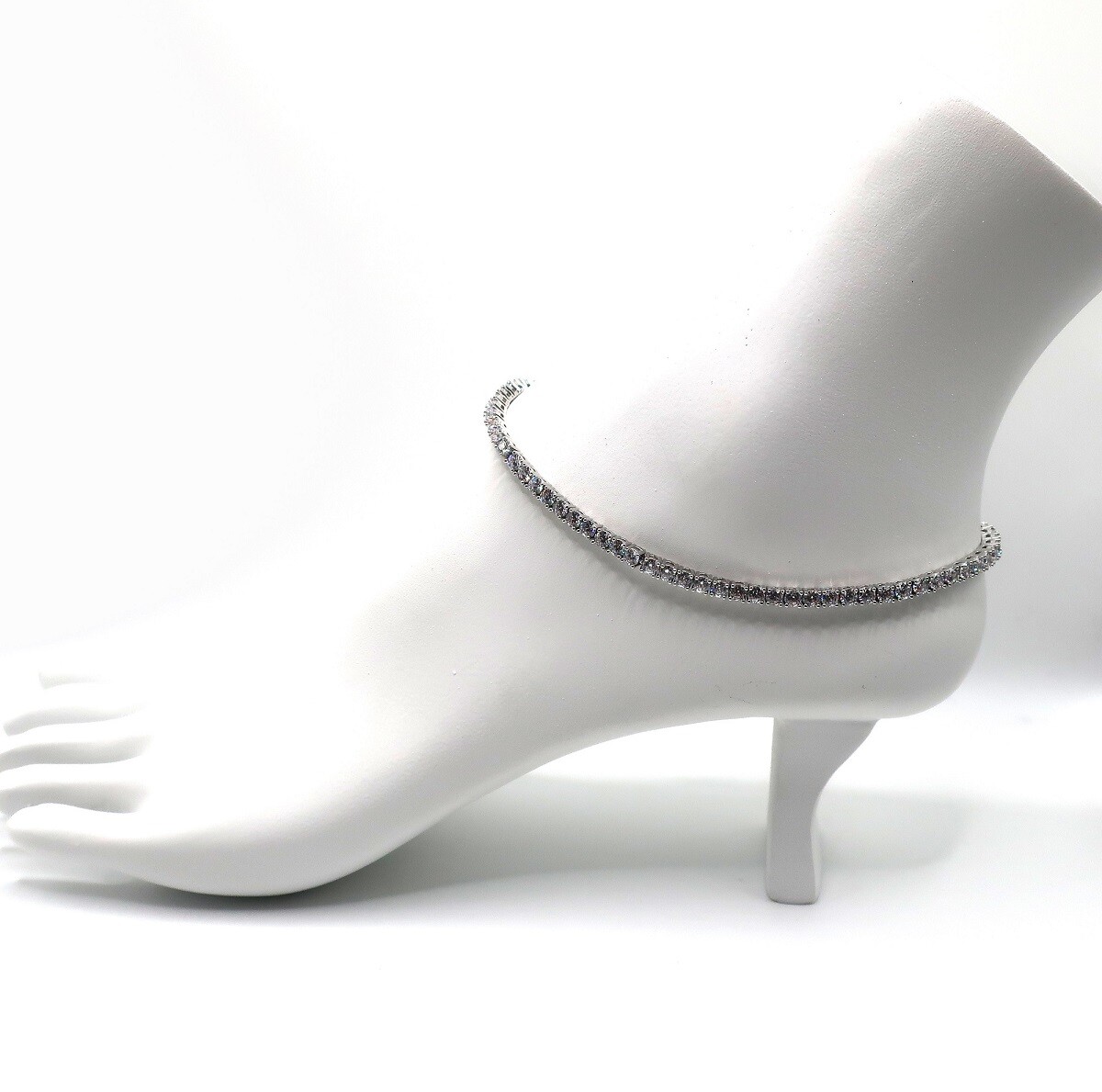 Women’s 3mm Cubic Zirconia Tennis Chain Anklet Ankle Bracelet White Gold Plated