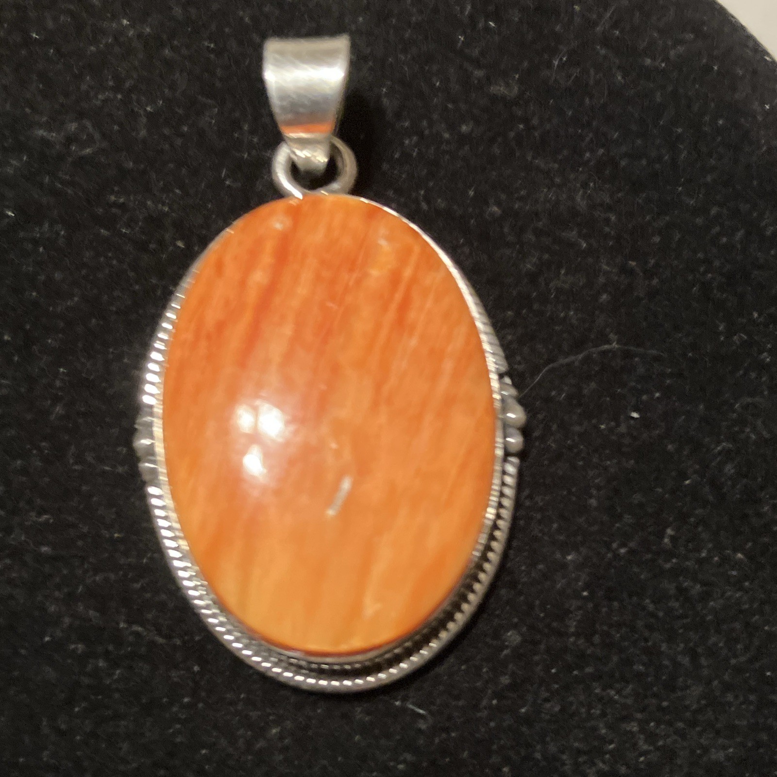 Large Oval Orange Spiny Oyster Shell Sterling 925 Pendant 1.75” 9.7gms