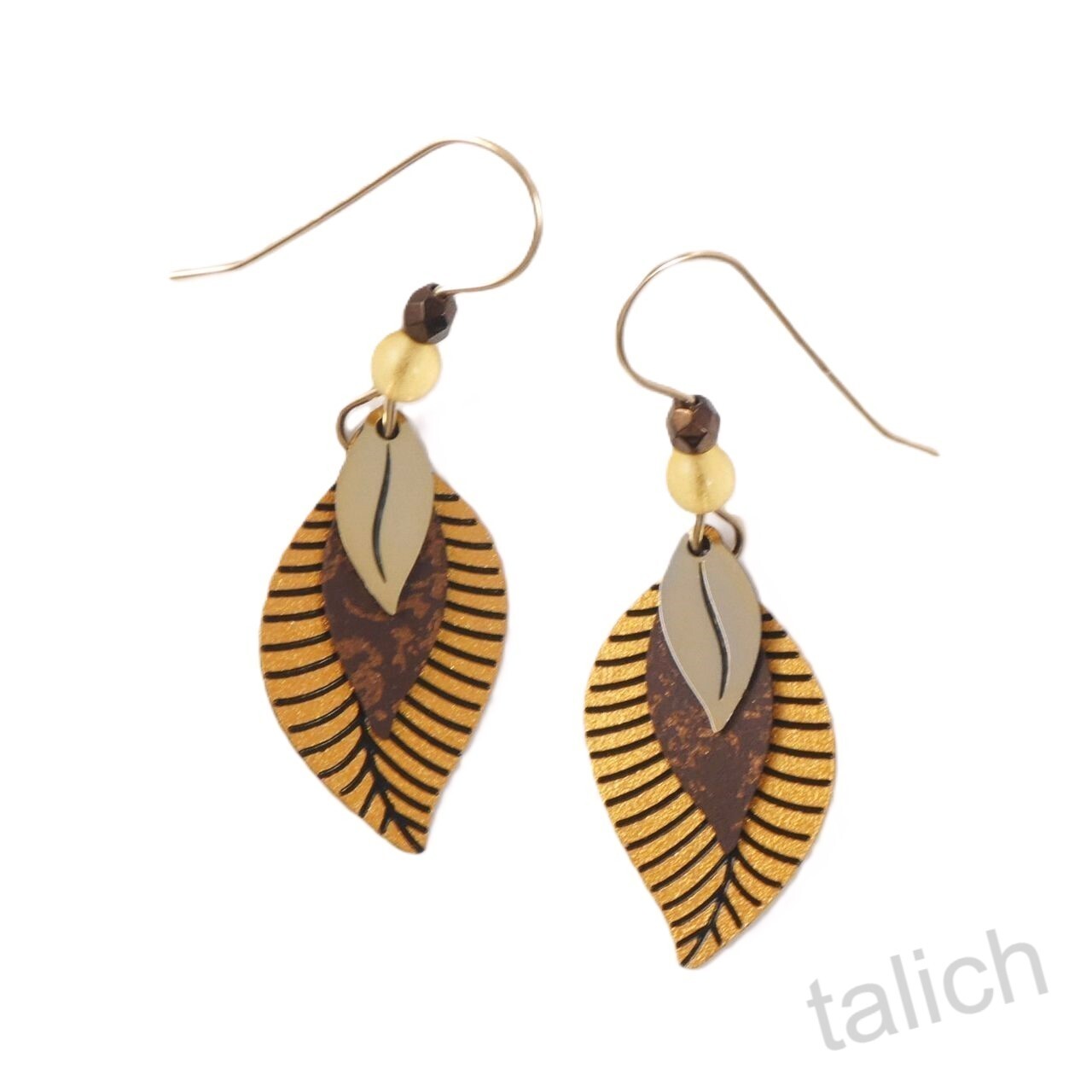 Adajio Earrings 3 Part Autumn Gold, Dark Brown and Gold Plated Leaves Handmade