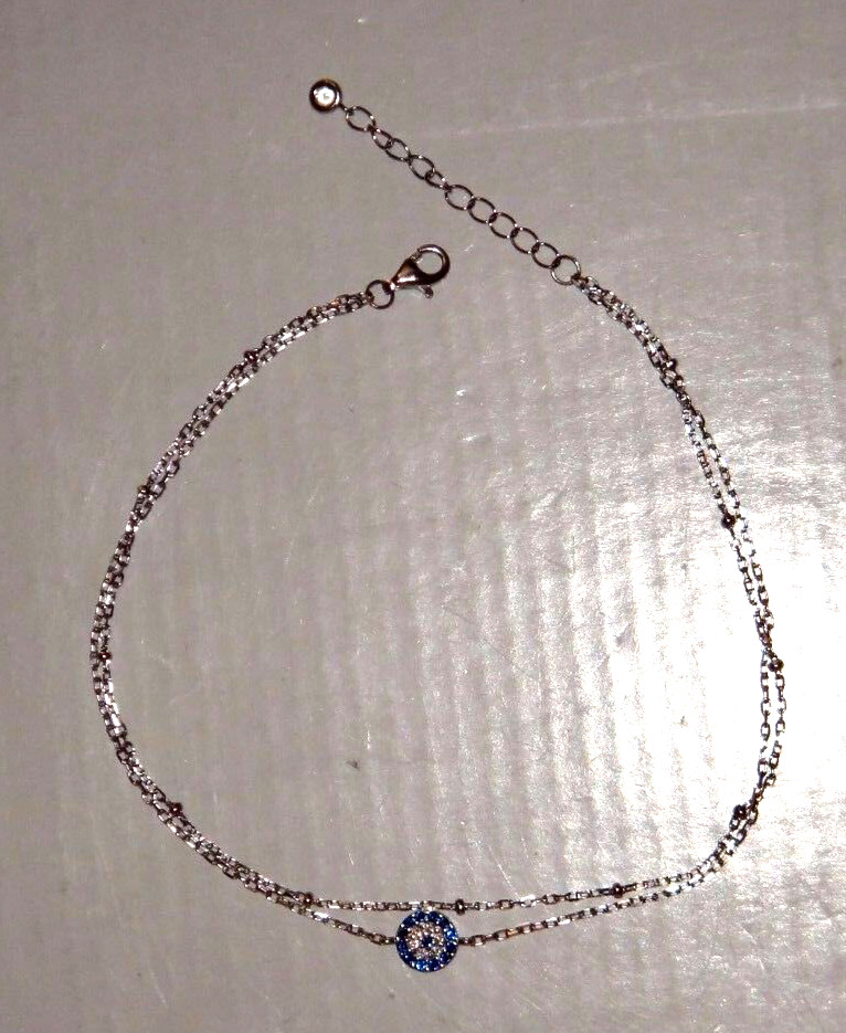 ISABELLA M. Women’s Sterling Silver EVIL EYE Double Chain Bracelet MADE IN ITALY