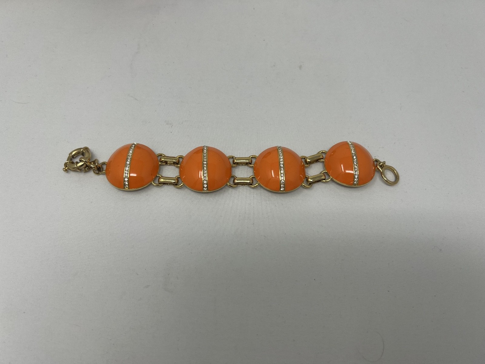 ABS Allen Schwartz Orange Enamel Dome Rhinestone Link Bracelet 7″