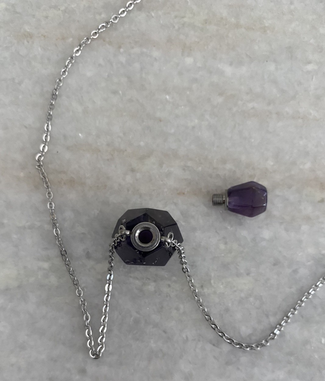 Beautiful Amethyst Perfume Oil Bottle Pendant Necklace Chain 20.75”