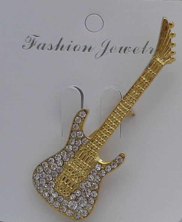 Electric Guitar Music Instrument w/Crystal Super Sparkling Rhinestone Brooch Pin