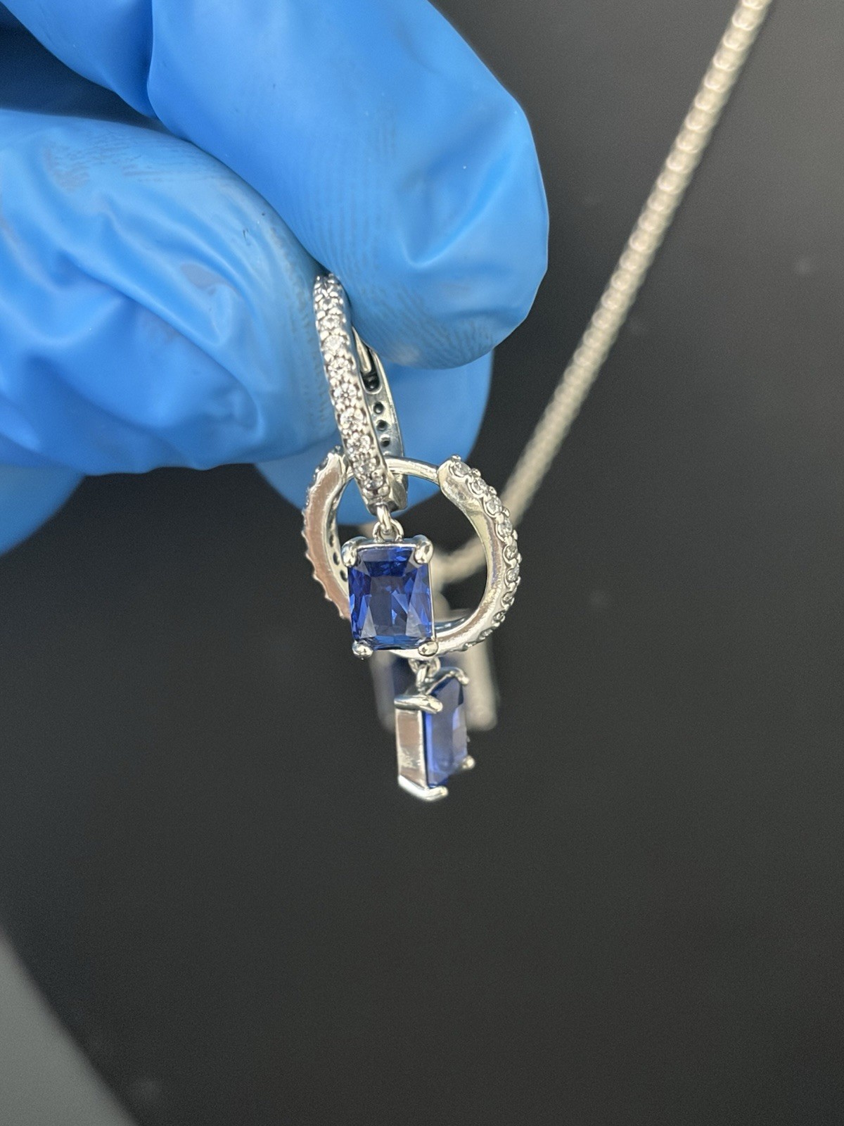 Blue Sapphire CZ Jewelry Set Necklace 17” Chain Ring Size 7 Earrings Silver
