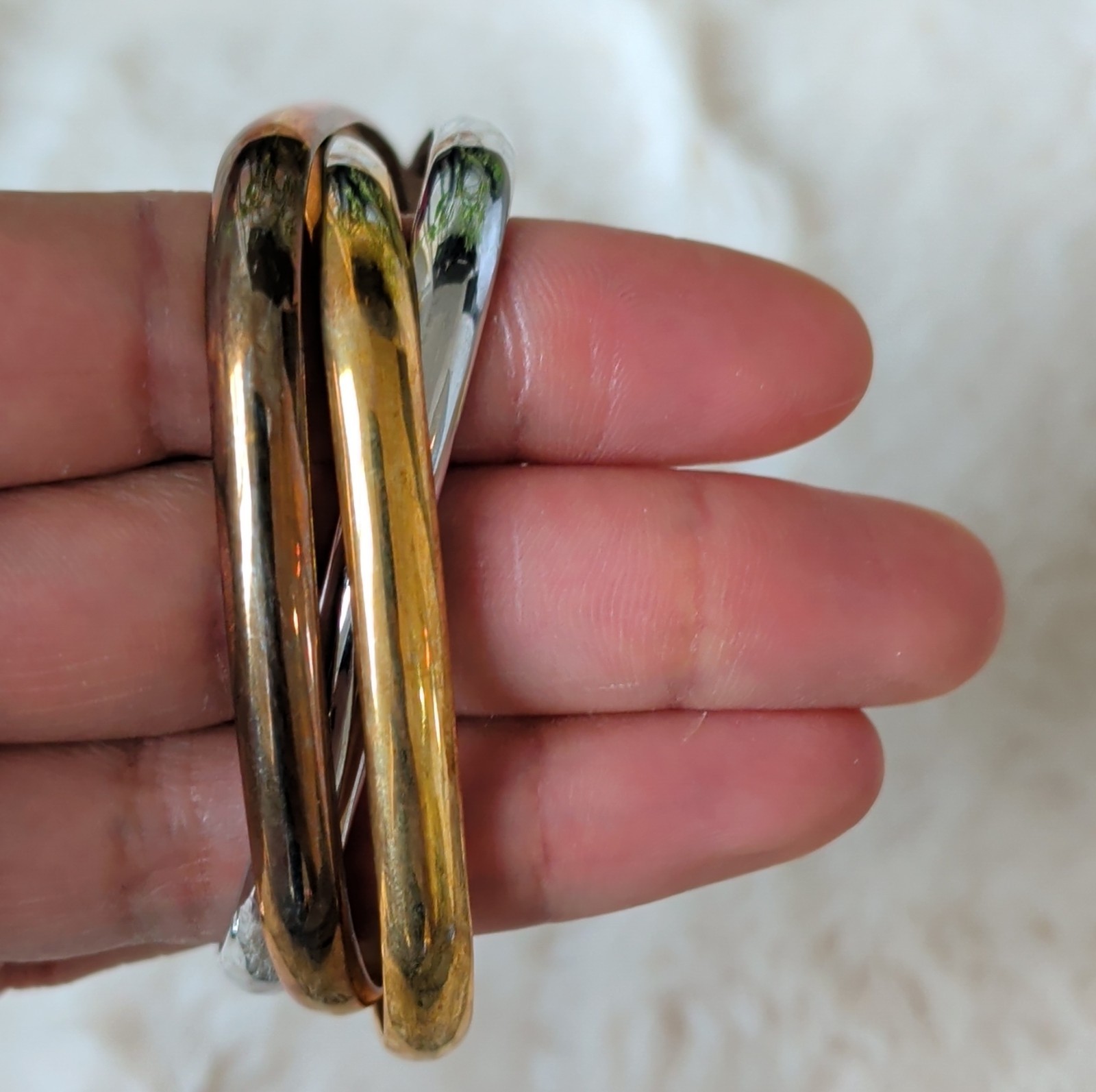 Asymmetrical Gold Silver Bronze Tone Metal Bangle Bracelet Set of 3, 8 inch