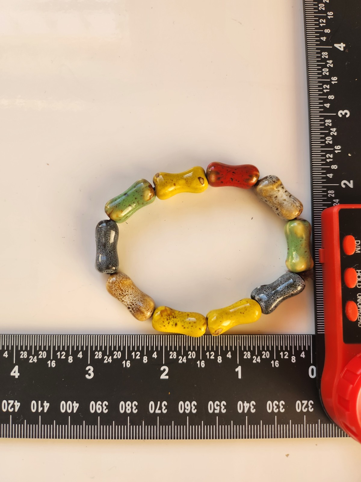 Handmade Colorful Ceramic Bead Bracelet Boho Stretchy Glazed Pottery Jewelry 19g